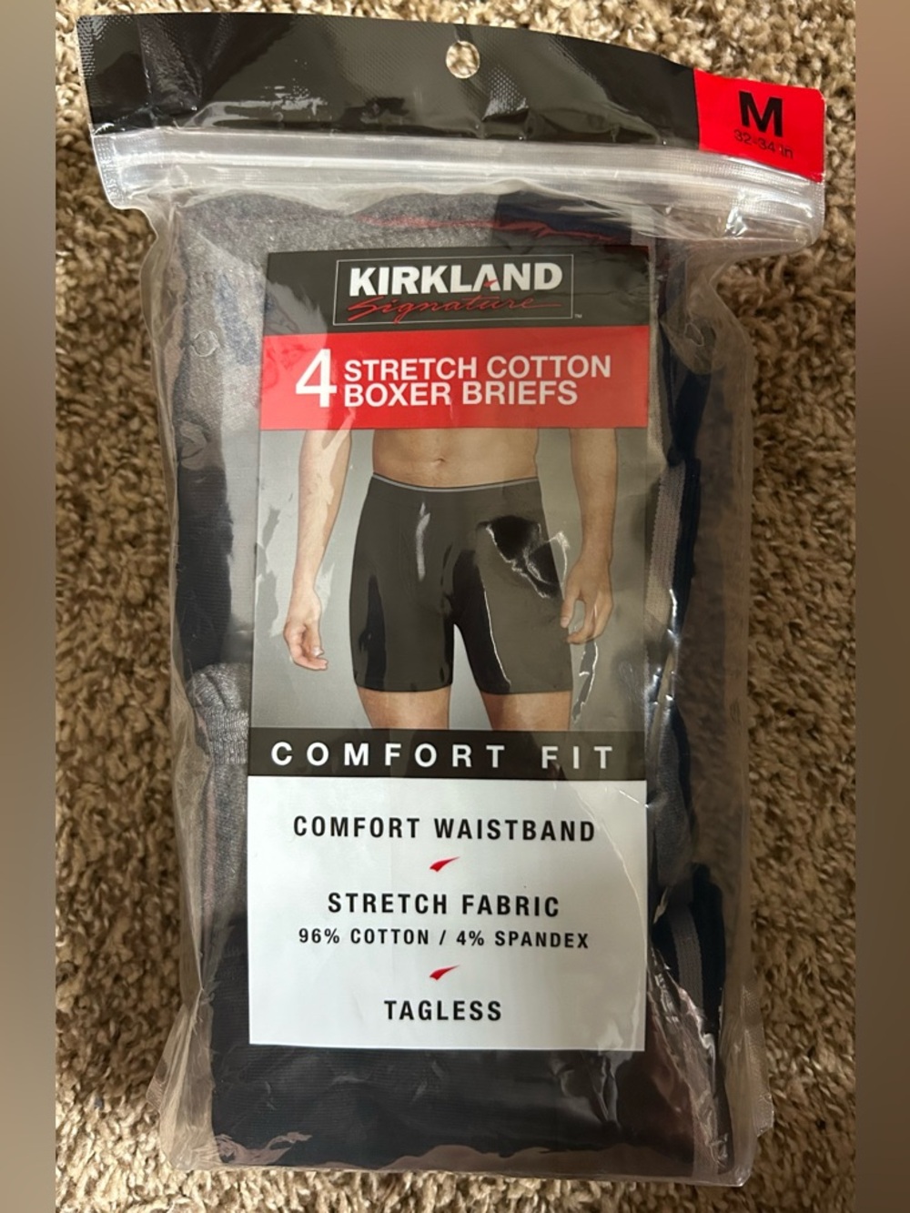 Kirkland Signature Stretch men’s Cotton Boxer Briefs medium NEW - Black & Gray